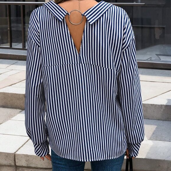 White Casual Women's Metal Button Shirt - Picture 3 of 5